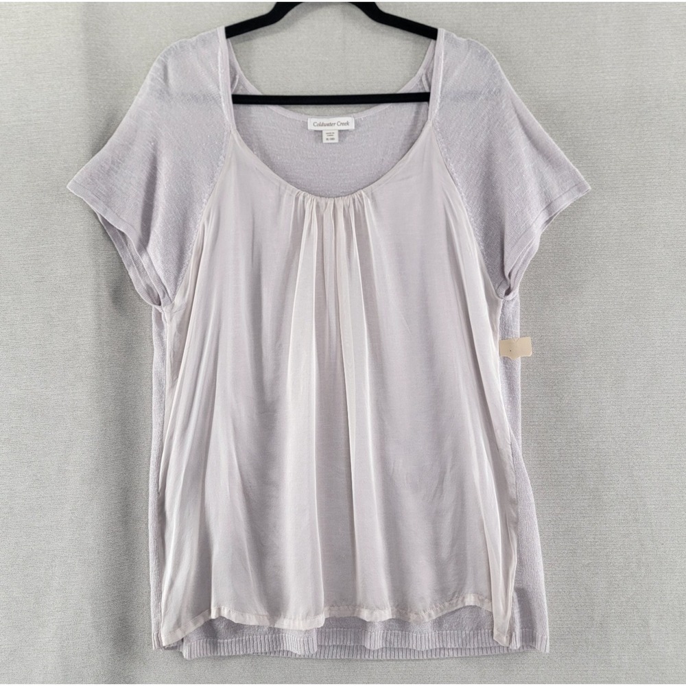 Coldwater Creek Womens Top Linen Silk Relaxed Coastal Blouse NEW Size XL Beige